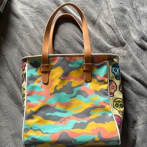 Consuela Tote Shoulder bag! Multi colored camouflage “camo” with sugar skulls!